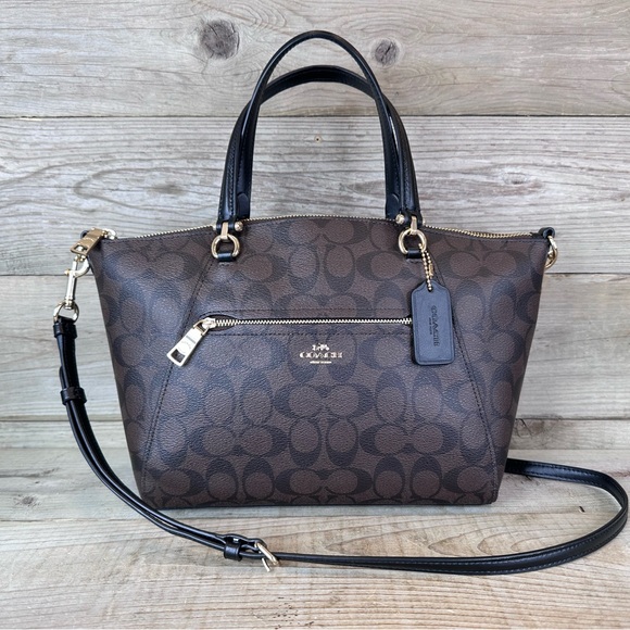 Coach Prairie Satchel Brown and Black Signature Tote Bag